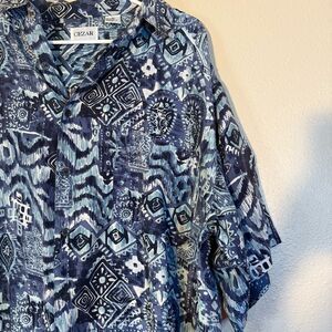 Men's Cezar Blue Patterned 100% Silk Shirt XL